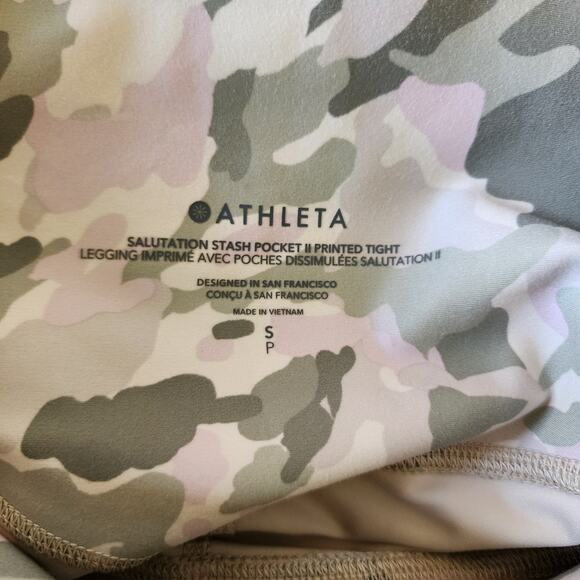 Athleta Salutation Stash Pocket II Printed Tight Green Camo S PETITE - Picture 7 of 7